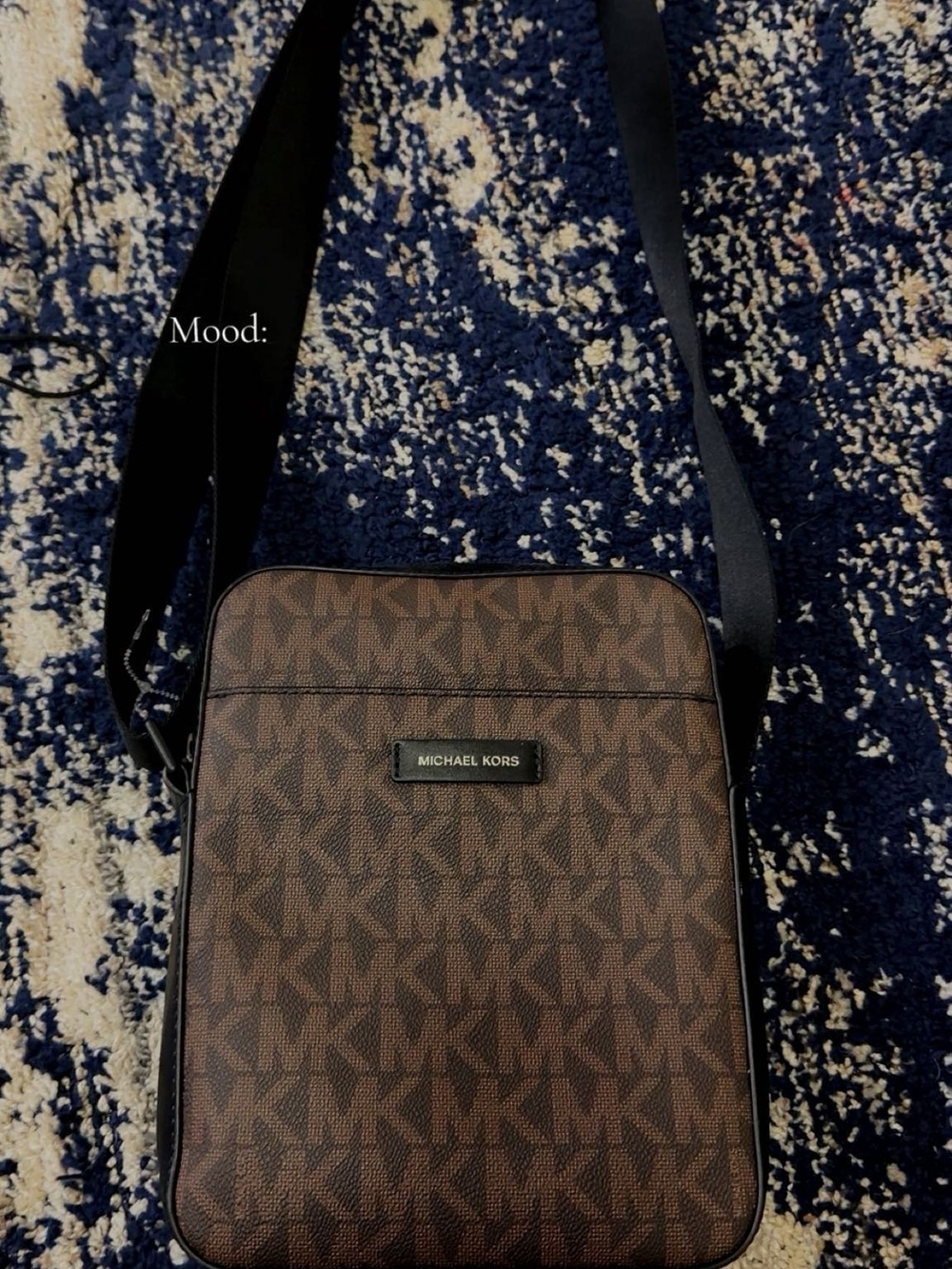 Michael Kors Brown Monogram Crossbody Messenger with Black Strap